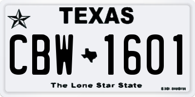 TX license plate CBW1601