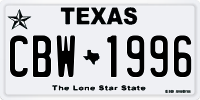 TX license plate CBW1996
