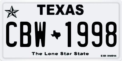 TX license plate CBW1998