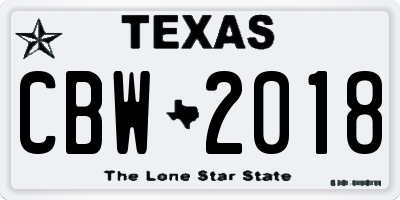 TX license plate CBW2018