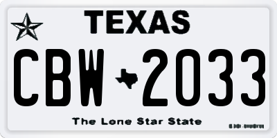 TX license plate CBW2033