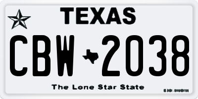 TX license plate CBW2038
