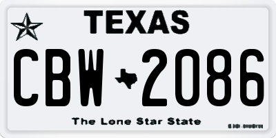 TX license plate CBW2086