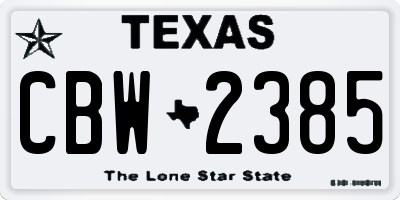 TX license plate CBW2385