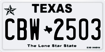 TX license plate CBW2503