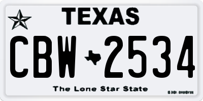 TX license plate CBW2534