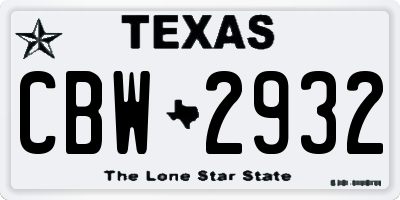 TX license plate CBW2932