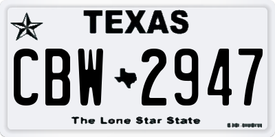 TX license plate CBW2947