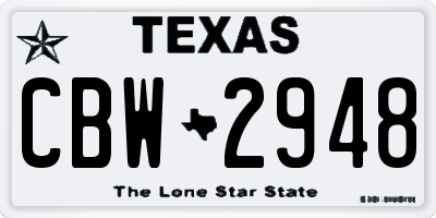 TX license plate CBW2948