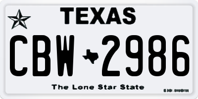 TX license plate CBW2986