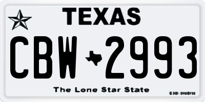 TX license plate CBW2993