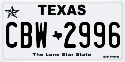 TX license plate CBW2996