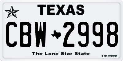 TX license plate CBW2998