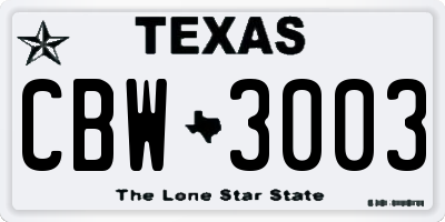 TX license plate CBW3003