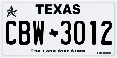 TX license plate CBW3012