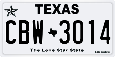 TX license plate CBW3014