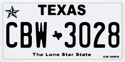 TX license plate CBW3028