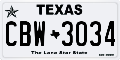 TX license plate CBW3034