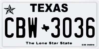 TX license plate CBW3036