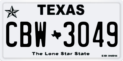 TX license plate CBW3049