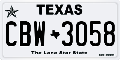 TX license plate CBW3058