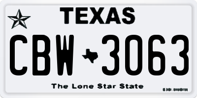 TX license plate CBW3063