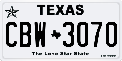 TX license plate CBW3070