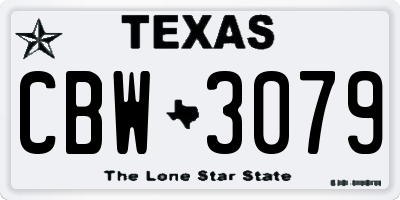 TX license plate CBW3079