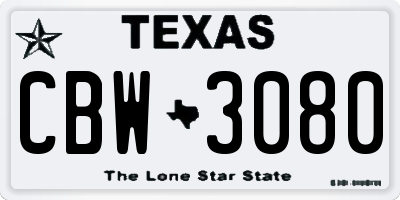 TX license plate CBW3080