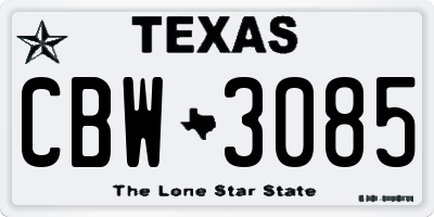 TX license plate CBW3085