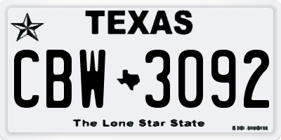 TX license plate CBW3092