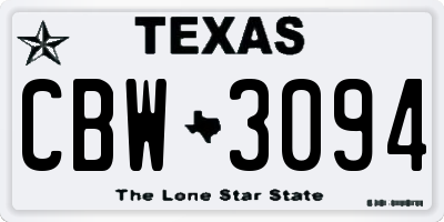TX license plate CBW3094