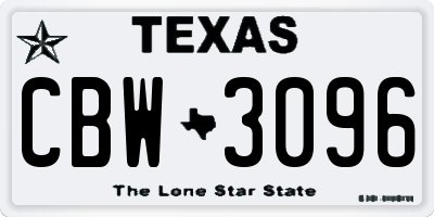 TX license plate CBW3096