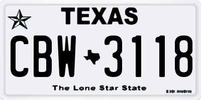 TX license plate CBW3118