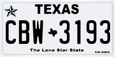TX license plate CBW3193