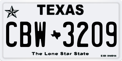TX license plate CBW3209