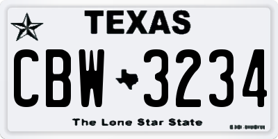 TX license plate CBW3234