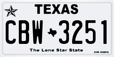 TX license plate CBW3251