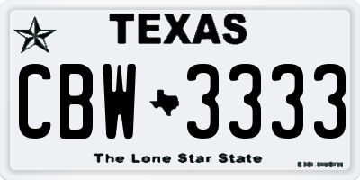 TX license plate CBW3333