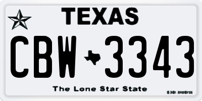 TX license plate CBW3343
