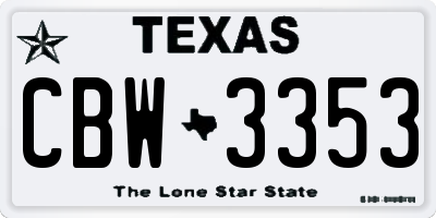TX license plate CBW3353
