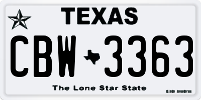 TX license plate CBW3363