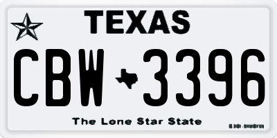 TX license plate CBW3396