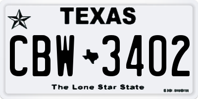 TX license plate CBW3402