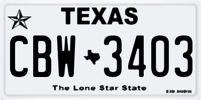 TX license plate CBW3403
