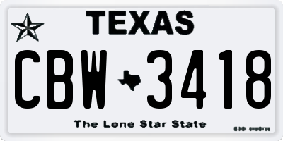 TX license plate CBW3418