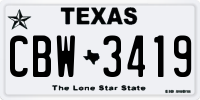 TX license plate CBW3419