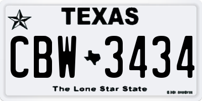 TX license plate CBW3434