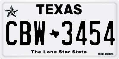 TX license plate CBW3454