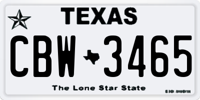 TX license plate CBW3465